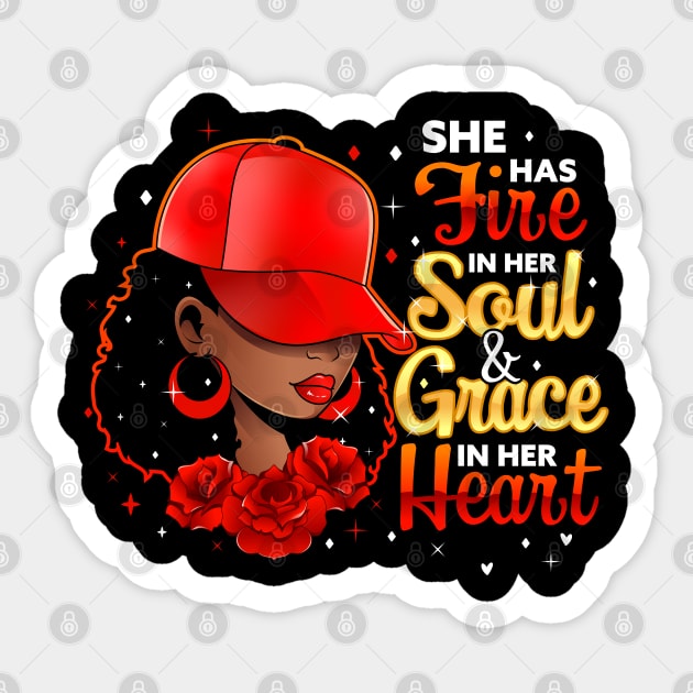 She Has Fire In Her Soul and Grace In Her Heart, Black Woman Sticker by UrbanLifeApparel